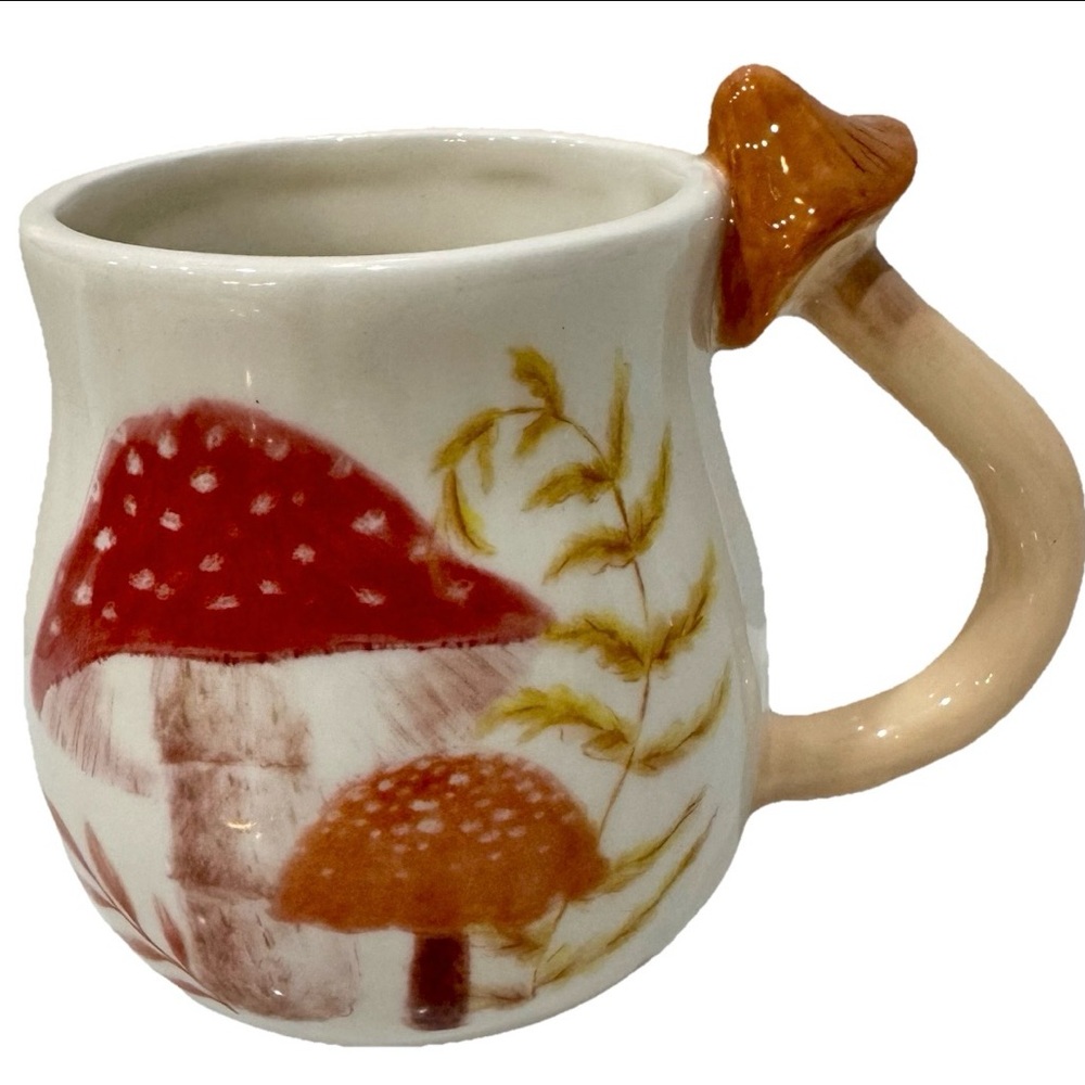 POTTERS STUDIO FOREST MUSHROOM COFFEE MUG w/MUSHROOM HANDLE NEW